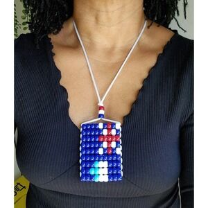 Anguilla Flag Car Mirror Danglers / Necklace. Mini Beaded Flag 2.5" x 3".